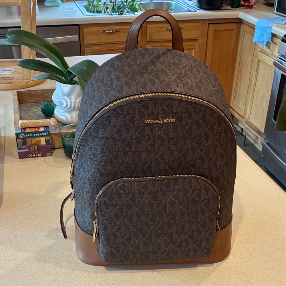 Michael Kors Dark Brown and Tan Backpack